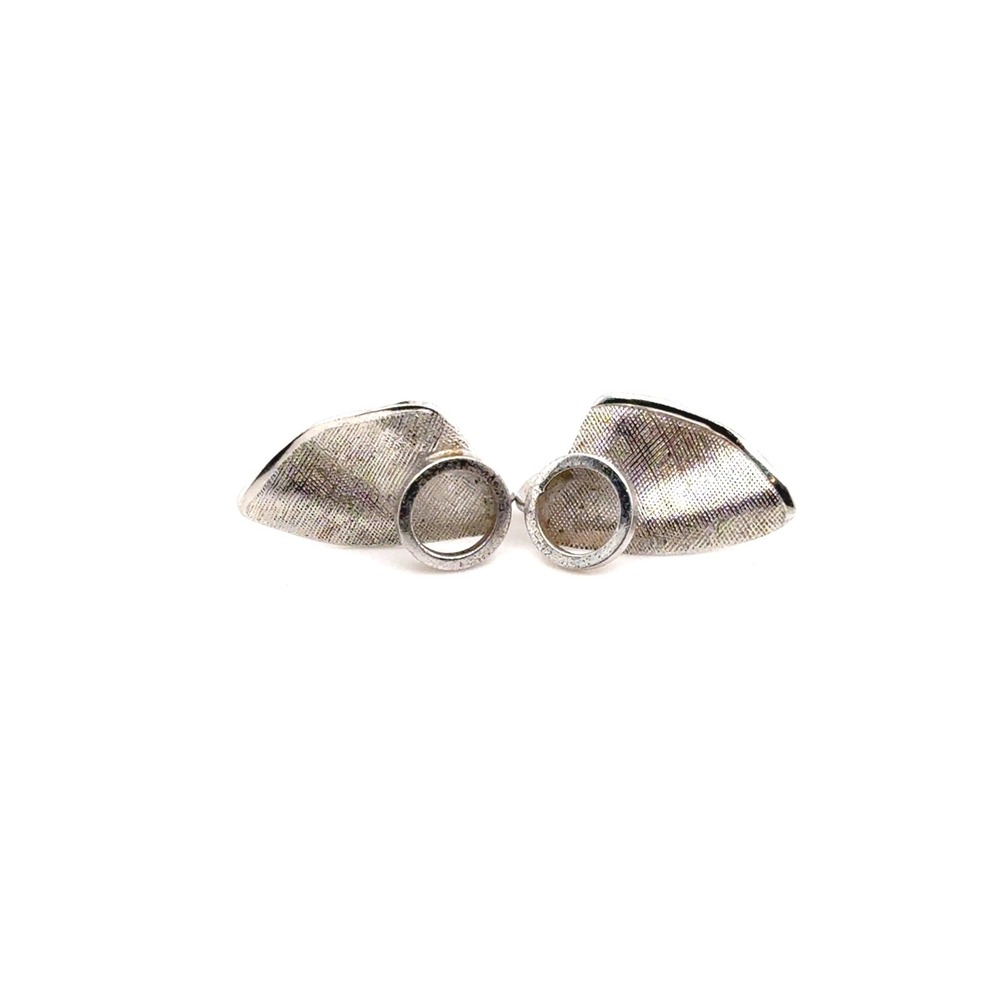 Vintage MCM Signed Silver Tone Textured Abstract Wing Screw Back Earrings